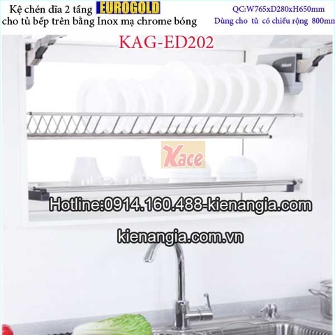 Khay chén dĩa 2 tầng tủ bếp trên 800 EUROGOLD KAG-ED202