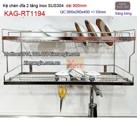 Khay chén dĩa 90cm 2 tầng inix sus304 giá rẻ KAG-RT1194