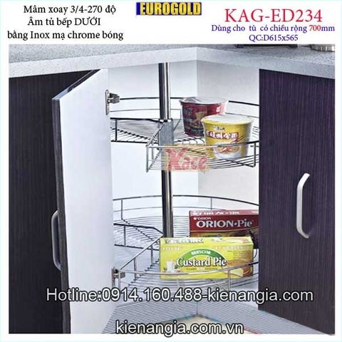 Mâm xoay 270 độ tủ D700,mâm xoay 3 phần 4 tủ bếp EUROGOLD-KAG-ED234