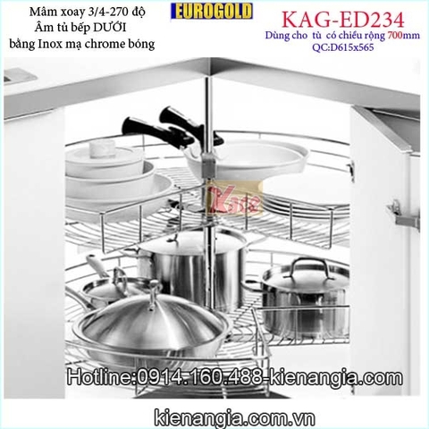 Mâm xoay 270 độ tủ D700,mâm xoay 3 phần 4 tủ bếp EUROGOLD-KAG-ED234