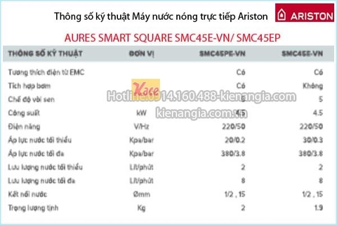 Máy nước nóng Ariston có bơm AURES SMART SQUARE KAG-SMC45PE-VN