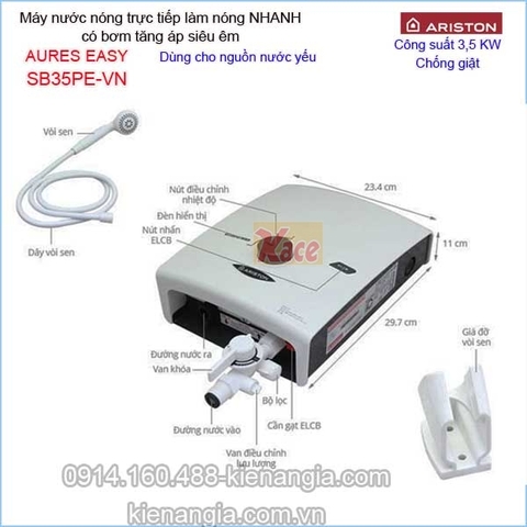 Máy nước nóng bơm siêu êm ARISTON-AURES-EASY KAG-SB35PE-VN