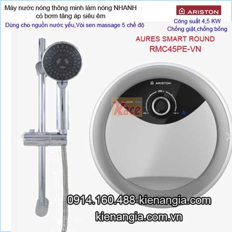 Máy nước nóng bơm siêu êm ARISTON-AURES SMART ROUND KAG-RMC45PE-VN