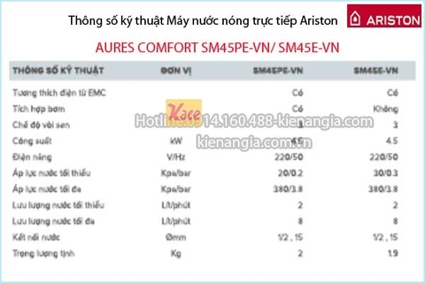 Máy nước nóng không bơm Ariston AURES COMFORT KAG-SM45E-VN