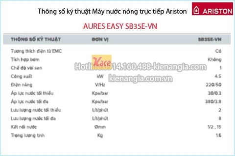 Máy nước nóng không bơm Ariston AURES EASY KAG-SB35E-VN