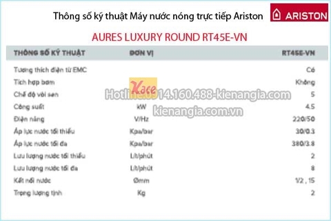 Máy nước nóng không bơm Ariston AURES LUXURY KAG-ROUND RT45E-VN