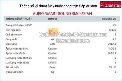 Máy nước nóng không bơm Ariston AURES SMART ROUND KAG-RMC45E-VN