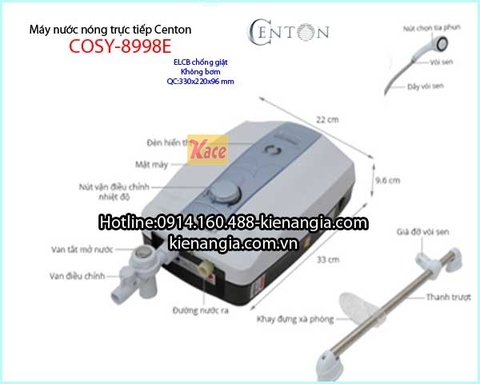 Máy nước nóng trực tiếp không bơm Centon COSY KAG-8998E Green