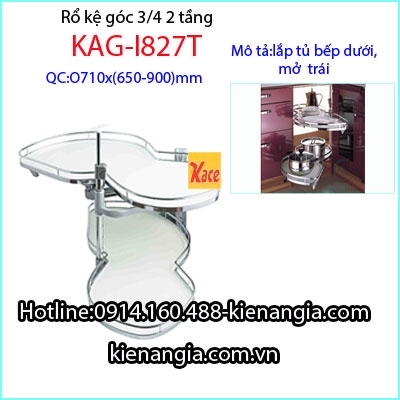 Rổ kệ góc Inox 2 tầng 3/4 mở trái KAG-I827T