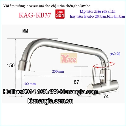 Vòi lạnh âm tườngvòi xả bồn tắm inox sus304 KAG-KB37