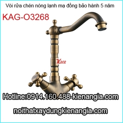 Vòi bếp,rửa chén nóng lạnh vàng đồng cổ KAG-O3268