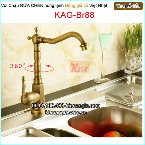 Vòi chậu rửa chén nóng lạnh đồng cổ điển KAG-Br88