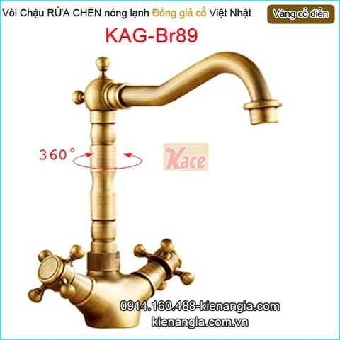 Vòi chậu rửa chén nóng lạnh đồng cổ điển KAG-Br89