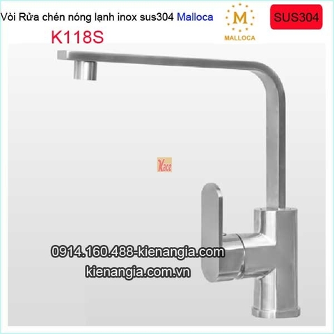 Vòi chậu rửa chén vuông nóng lạnh inox sus304 Malloca-K118S