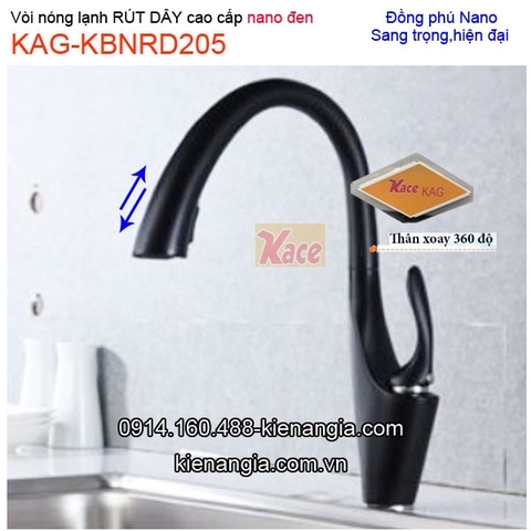 Vòi chậu rửa Nano đen RÚT DÂY nóng lạnh KAG-KBNRD205