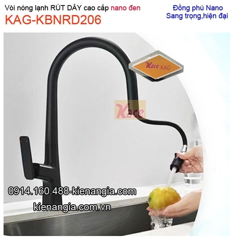 Vòi chậu rửa Nano đen RÚT DÂY nóng lạnh KAG-KBNRD206