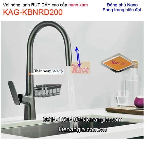 Vòi chậu rửa Nano xám RÚT DÂY nóng lạnh KAG-KBNRD200