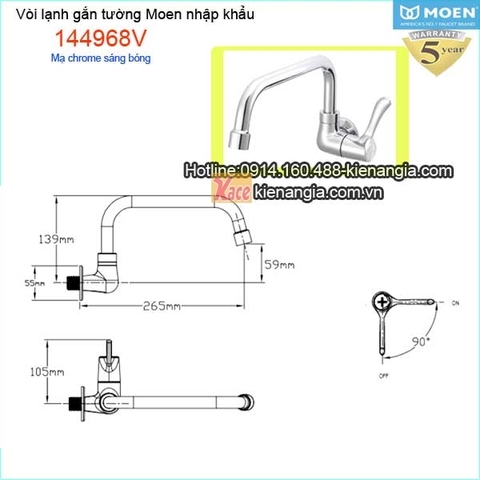 Vòi bếp lạnh gắn tườngvòi xả bồn Moen Mỹ 144968V