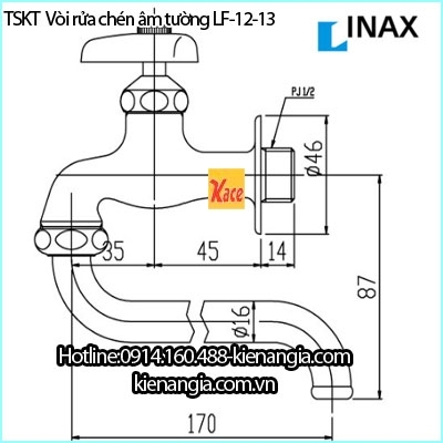 Vòi rửa chén âm tường,vòi xả bồn tắm INAX LF12-13
