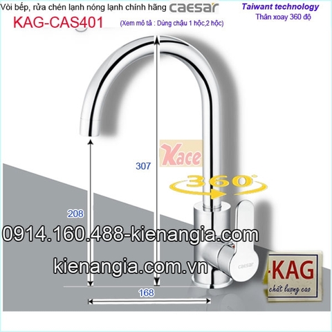 Vòi rửa chén bát nóng lạnh Caesar KAG-CAS401