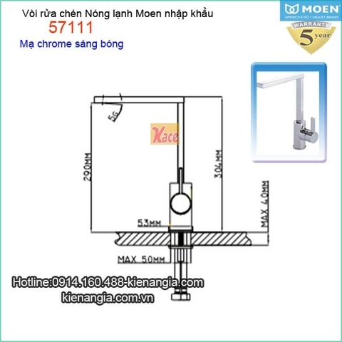 Vòi rửa chén bát nóng lạnh Moen-Mỹ 57111
