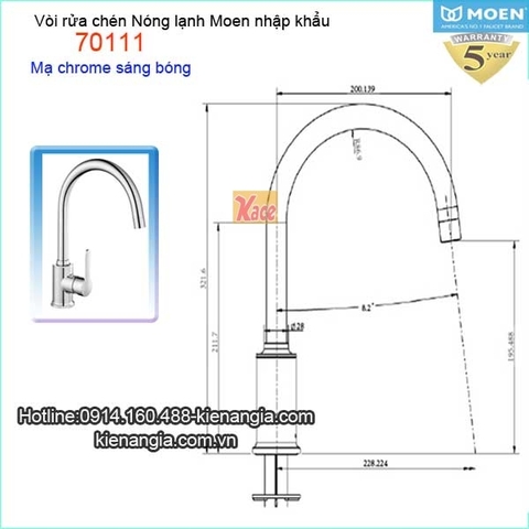 Vòi rửa chén bát nóng lạnh Moen-Mỹ 70111