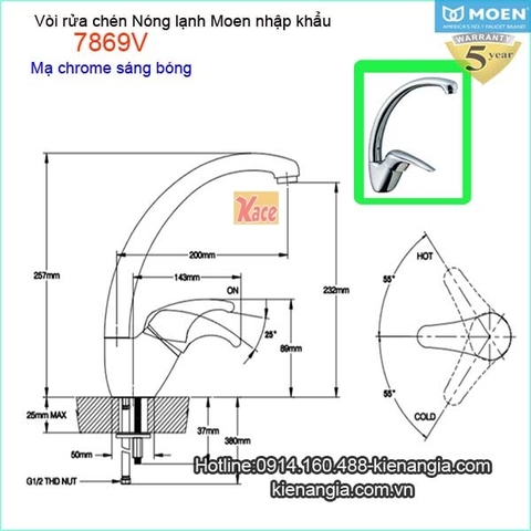 Vòi rửa chén bát nóng lạnh Moen-Mỹ 7869V