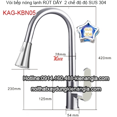 Vòi rửa chén bát nóng lạnh Sus304 KAG-KBN05