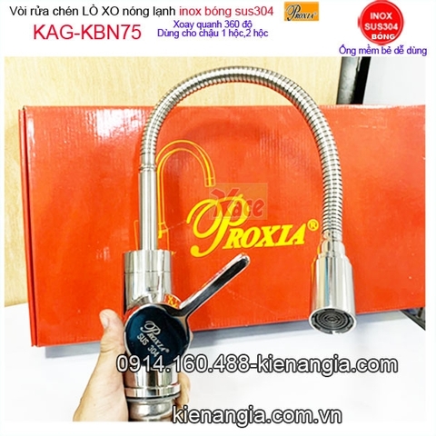 Vòi rửa chén inox bóng sus304 Proxia lò xo nóng lạnh KAG-KBN75