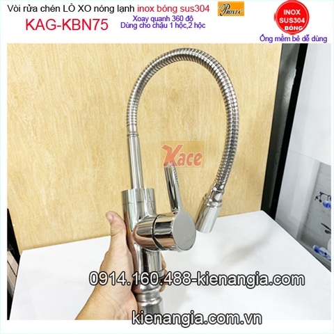 Vòi rửa chén inox bóng sus304 Proxia lò xo nóng lạnh KAG-KBN75