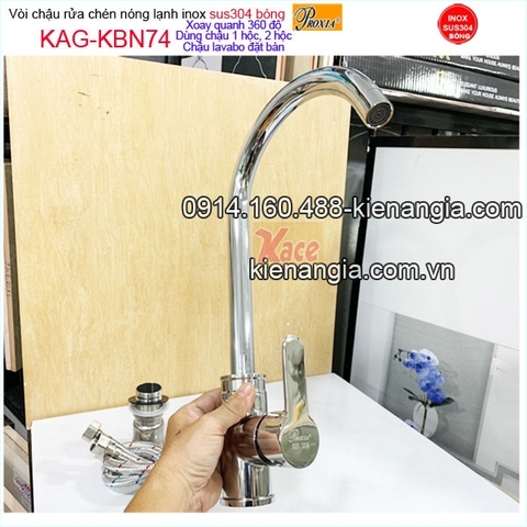 Vòi rửa chén inox bóng sus304 Proxia nóng lạnh KAG-KBN74