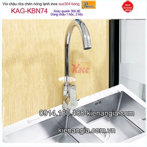 Vòi rửa chén inox bóng sus304 Proxia nóng lạnh KAG-KBN74