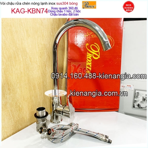 Vòi rửa chén inox bóng sus304 Proxia nóng lạnh KAG-KBN74