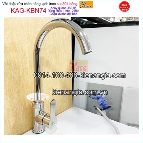 Vòi rửa chén inox bóng sus304 Proxia nóng lạnh KAG-KBN74