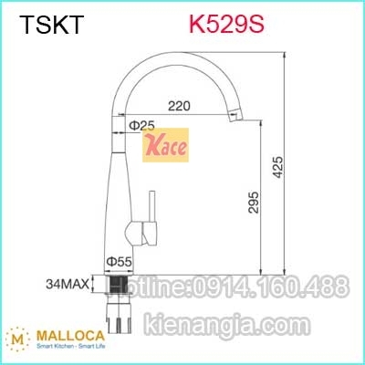 Vòi rửa chén Malloca Inox 304 K529S
