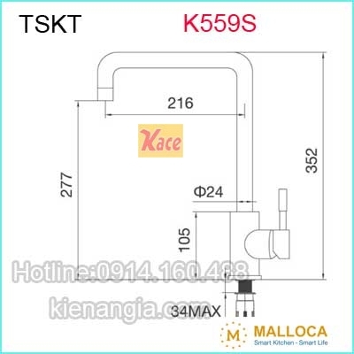 Vòi rửa chén Malloca Inox 304 K559S