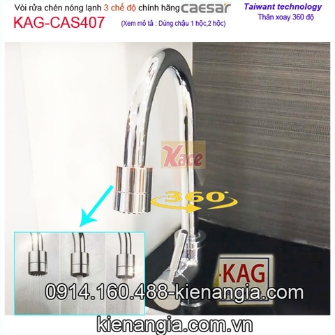 Vòi rửa chén nóng lạnh Caesar chính hãng 3 CHẾ ĐỘKAG-CAS407