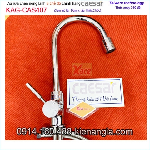 Vòi rửa chén nóng lạnh Caesar chính hãng 3 CHẾ ĐỘKAG-CAS407