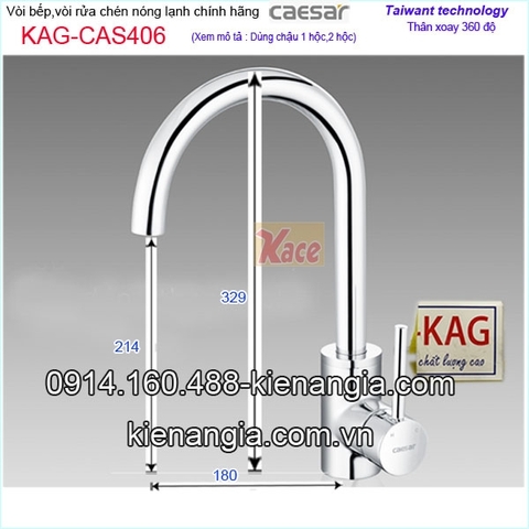 Vòi rửa chén nóng lạnh Caesar chính hãng KAG-CAS406