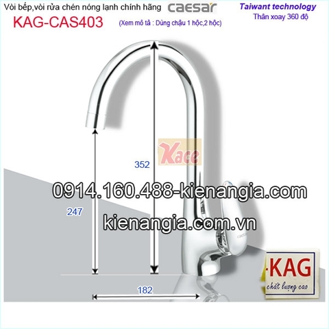 Vòi rửa chén nóng lạnh chính hãng caesar KAG-CAS403