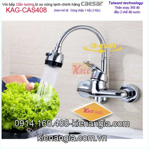 Vòi rửa chén nóng lạnh GẮN TƯỜNG Caesar chính hãng KAG-CAS408