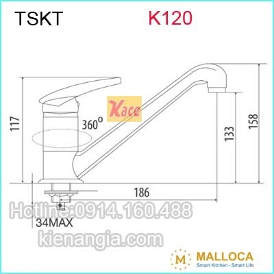 Vòi rửa chén nóng lạnh gật gù MALLOCA KAG-K120N