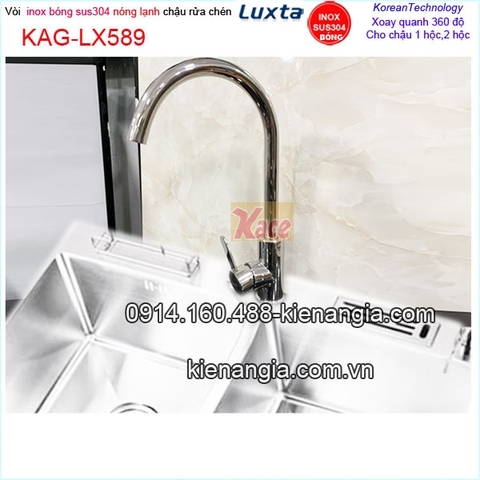 Vòi rửa chén nóng lạnh inox bóng 304 Luxta KAG-LX589