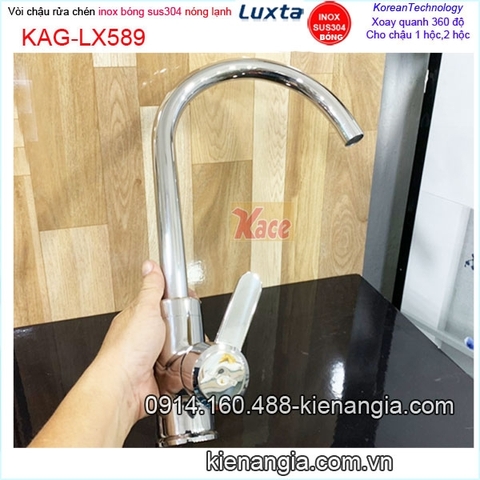 Vòi rửa chén nóng lạnh inox bóng 304 Luxta KAG-LX589