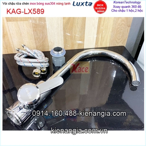 Vòi rửa chén nóng lạnh inox bóng 304 Luxta KAG-LX589