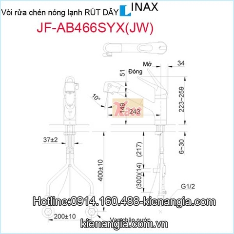 Vòi rửa chén nóng lạnh Rút dây INAX JF-AB466SYX(JW)