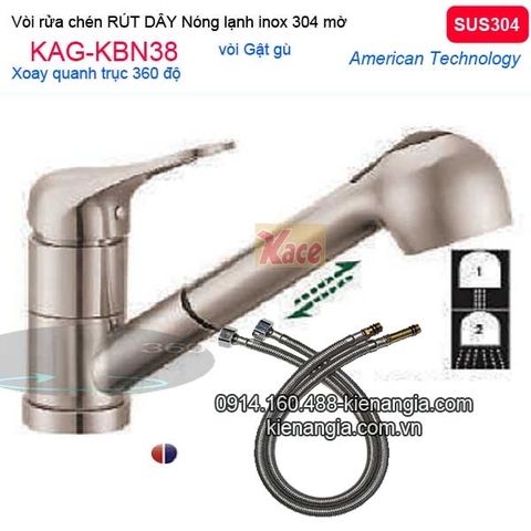 Vòi rửa chén Nóng lạnh RÚT DÂY Inox sus304 KAG-KBN38