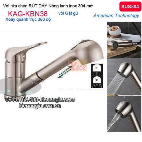 Vòi rửa chén Nóng lạnh RÚT DÂY Inox sus304 KAG-KBN38