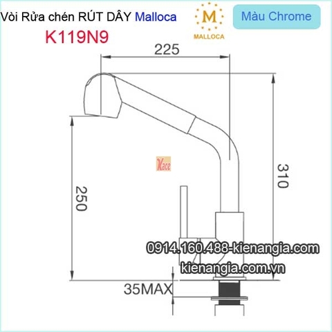 Vòi rửa chén rút dây nóng lạnh Malloca-K119N9