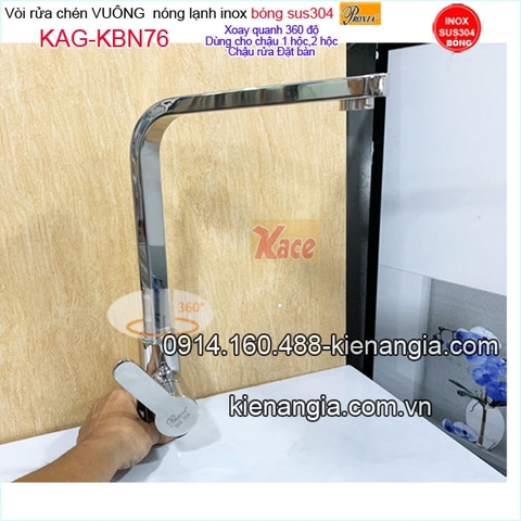 Vòi rửa chén vuông inox bóng sus304 Proxia KAG-KBN76